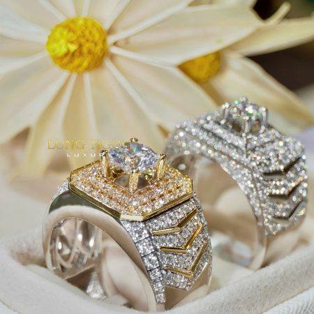 Bộ đôi nhẫn đính full kim cương nam tính , sang trọng N345.17/N593.7