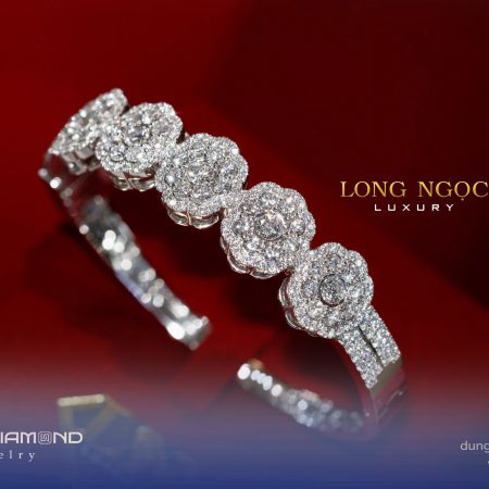 Lắc tay ổ hoa vàng trắng đính kim cương sang trọng V121.7