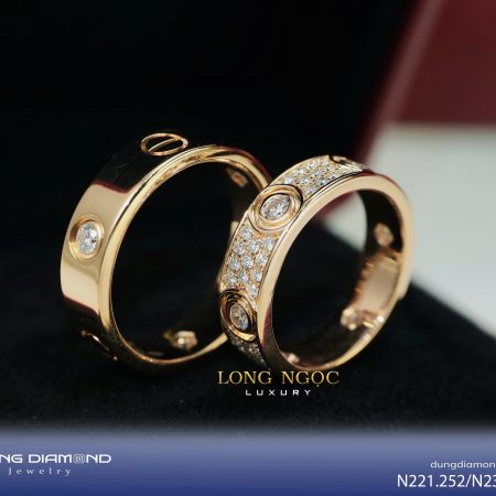 Cặp nhẫn vàng gold họa tiết Basic đính KC  N221.252/N230.354